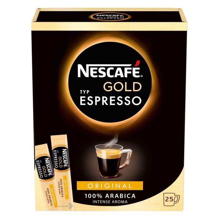 Nescafe Gold Espresso instant sticks for a quick, bold espresso at home or on the go
