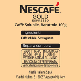 NESCAFÉ Gold Espresso jar and spoon ready for home brewing.