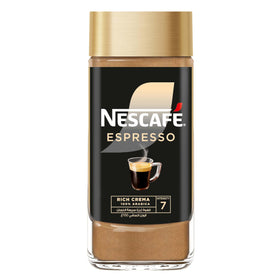 NESCAFÉ Gold Espresso jar front shows premium aroma for a brisk morning.