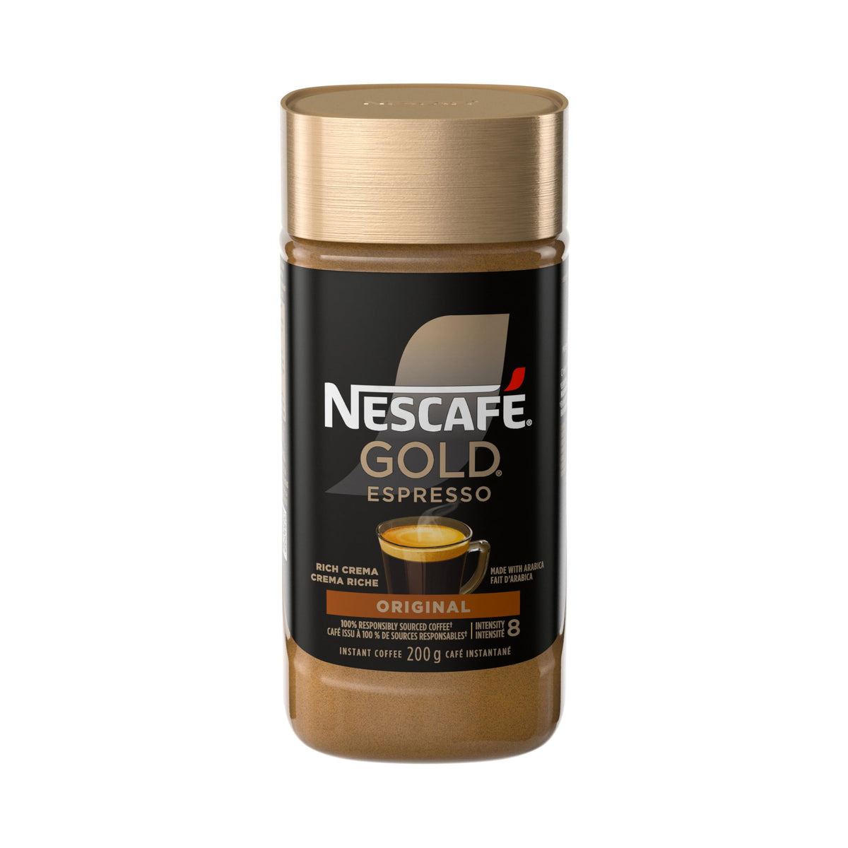 NESCAFÉ Gold Espresso jar showing premium packaging for quick mornings.