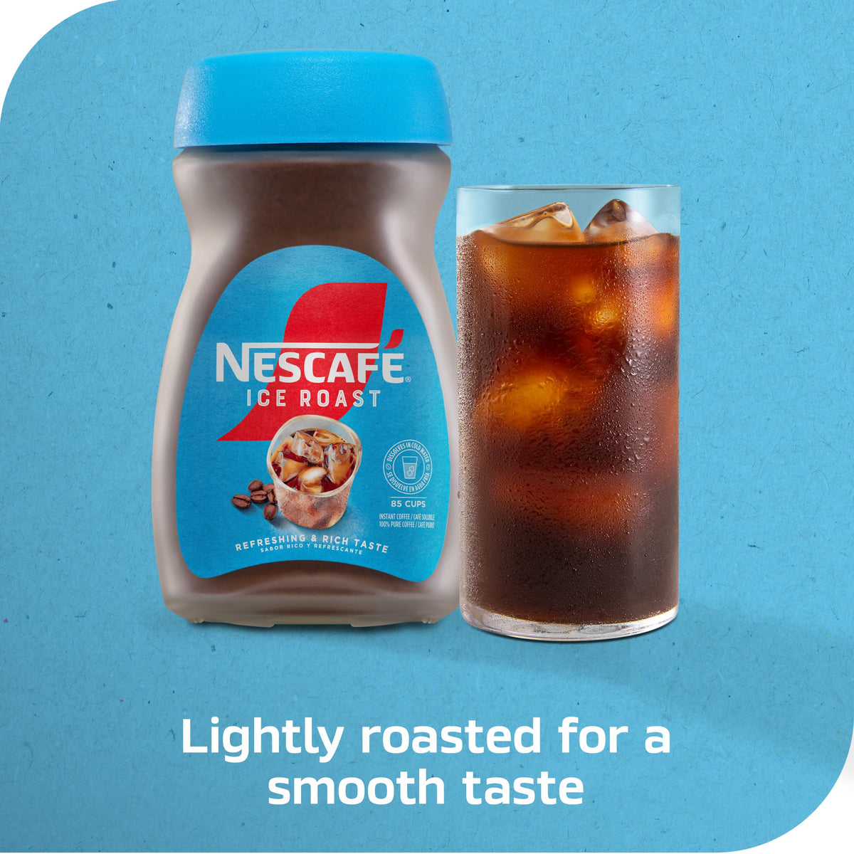 NESCAFÉ Ice Roast jar close-up showing premium coffee quality.
