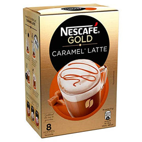 Nescafe Latte Caramel sticks in an 8-pack for quick morning coffee.