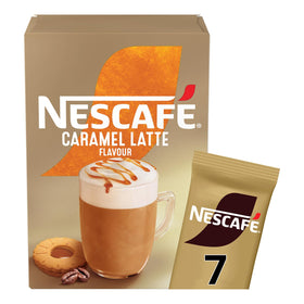 Pour hot water into a mug with NESCAFÉ LATTE Caramel sachet.
