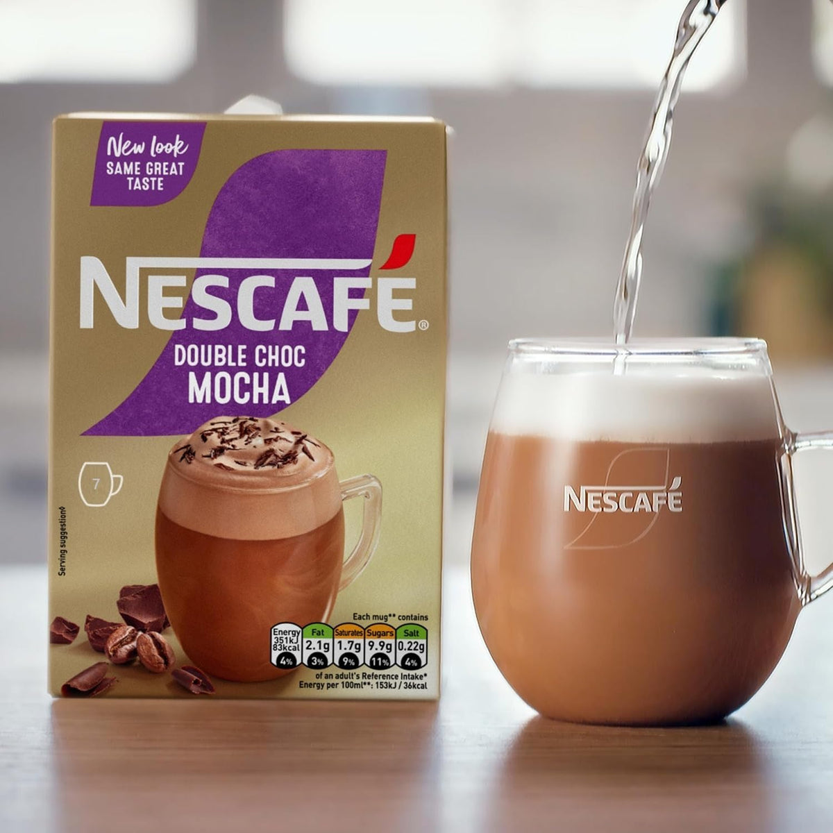 Cup showing creamy foam from NESCAFÉ MOCHA Double Choco.