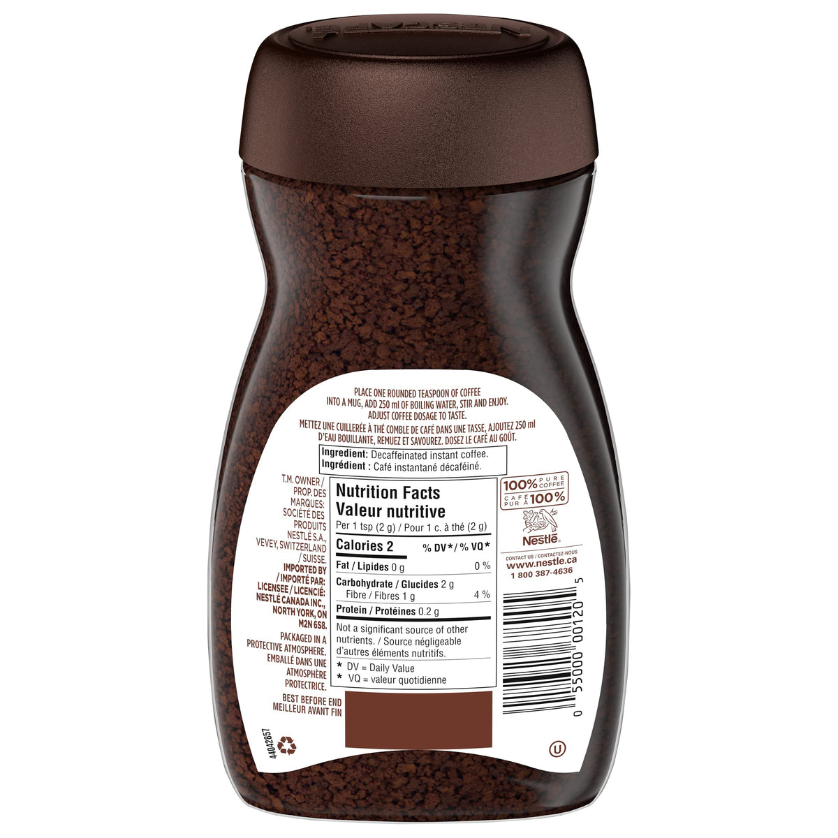 NESCAFÉ Rich Decaf label confirms no additives or preservatives