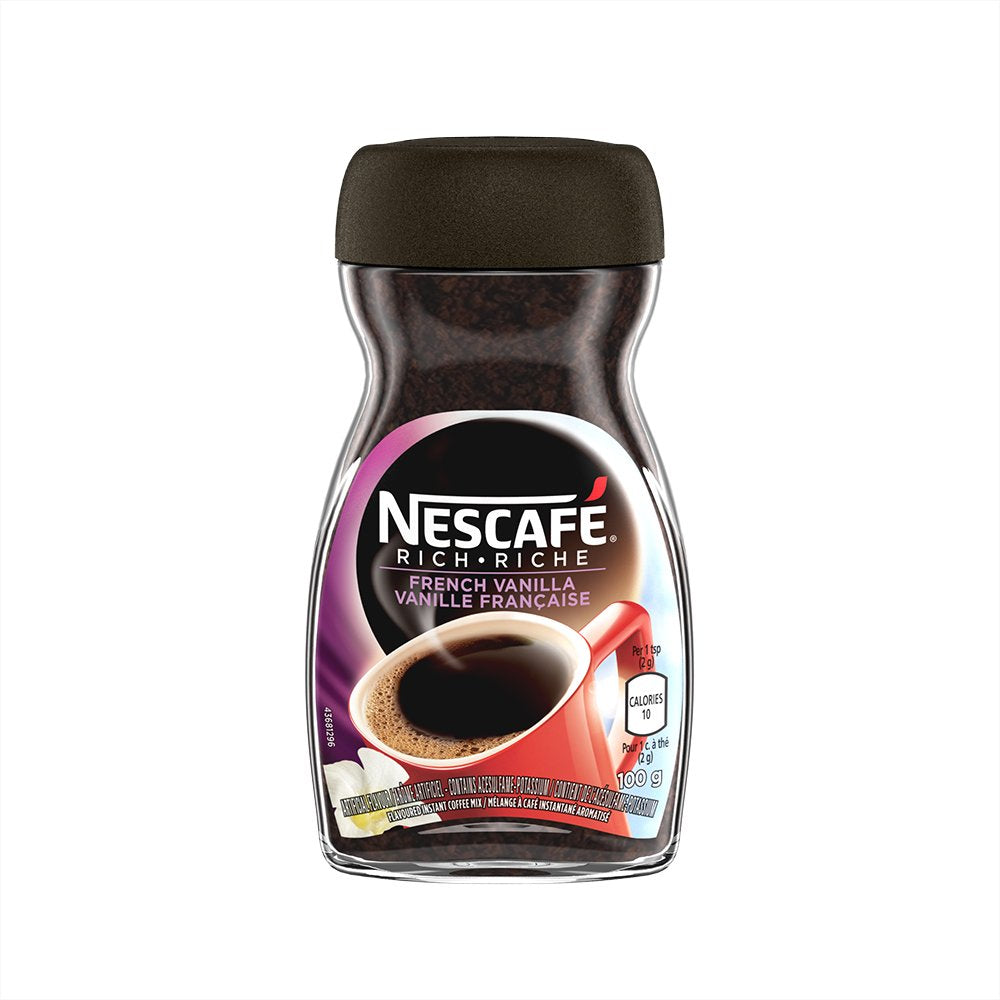 NESCAFÉ Rich French Vanilla jar close-up highlighting a rich aroma for cozy mornings.