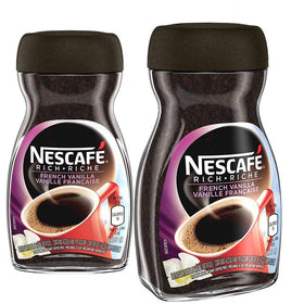 NESCAFÉ Rich Instant Coffee French Vanilla jar closeup, rich aroma, great for quick mornings.