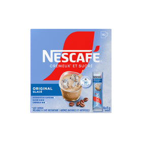 Closeup of NESCAFÉ Sweet & Creamy sachets highlighting creamy flavor and quick prep.