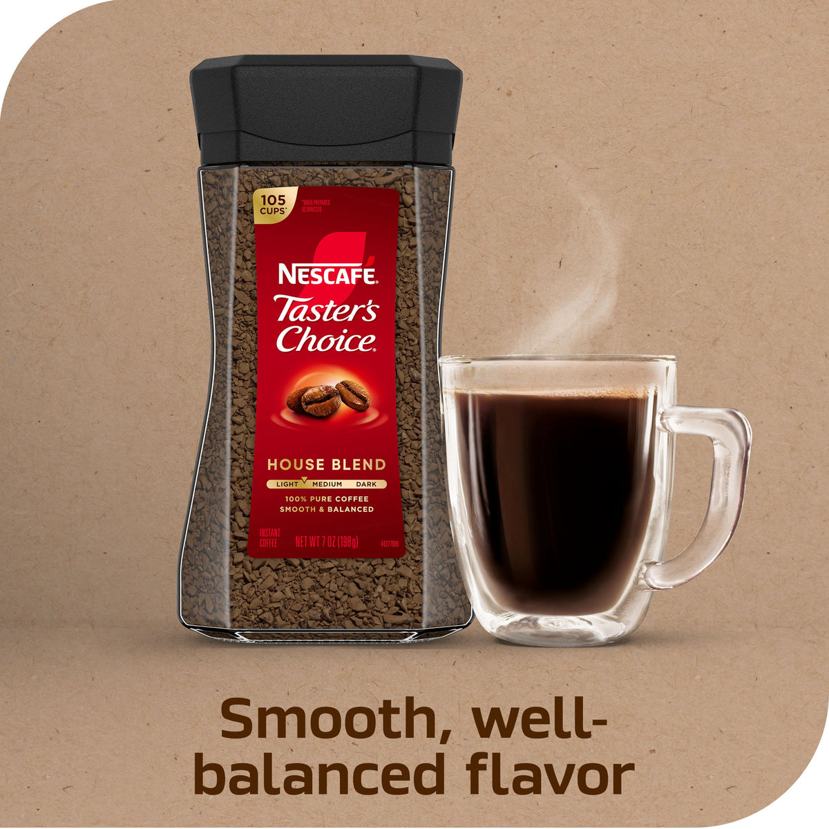NESCAFÉ Taster's Choice House Blend instant coffee dispense demonstrates fast prep