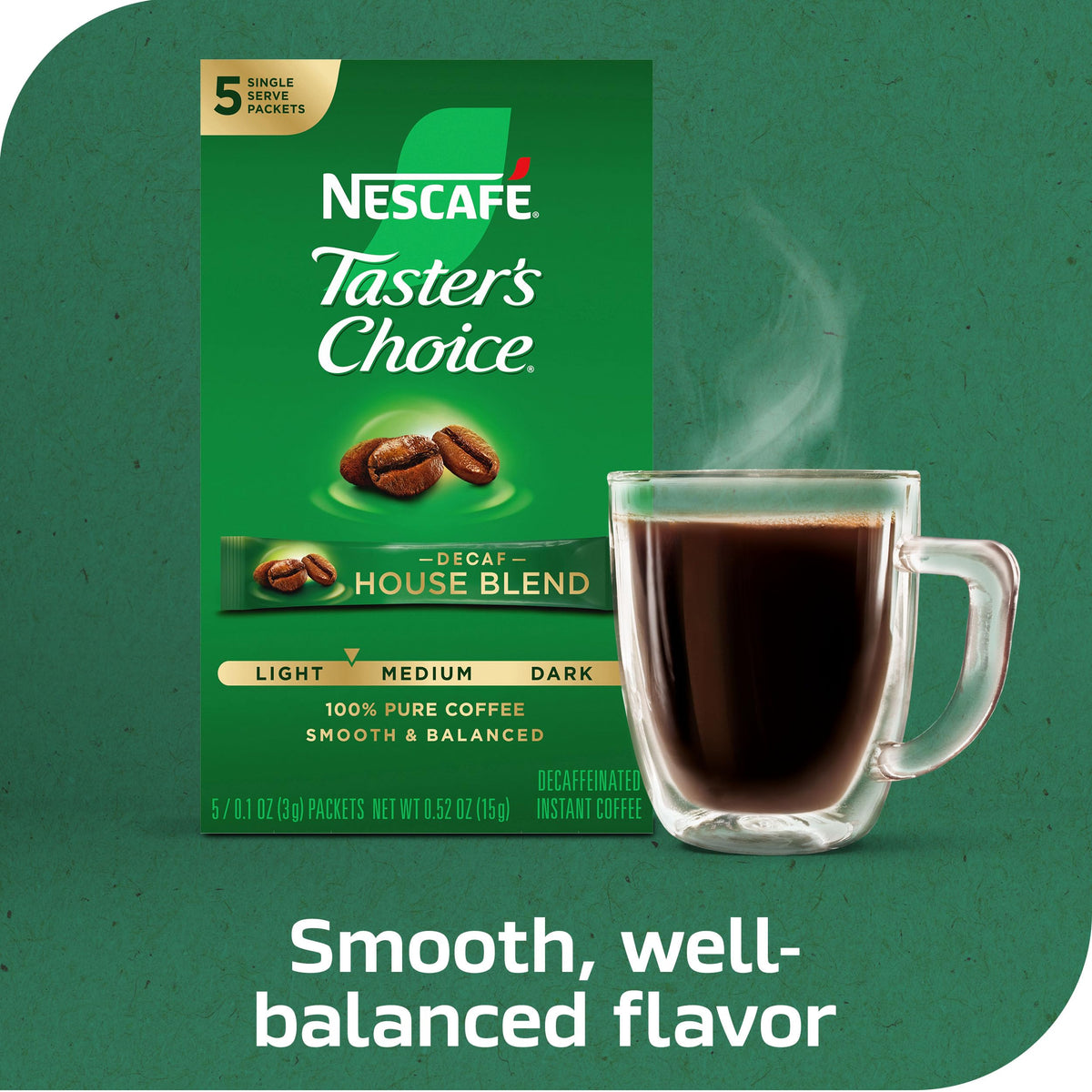 NESCAFÉ Taster's Choice Decaf House Blend coffee beans highlighting quality sourcing