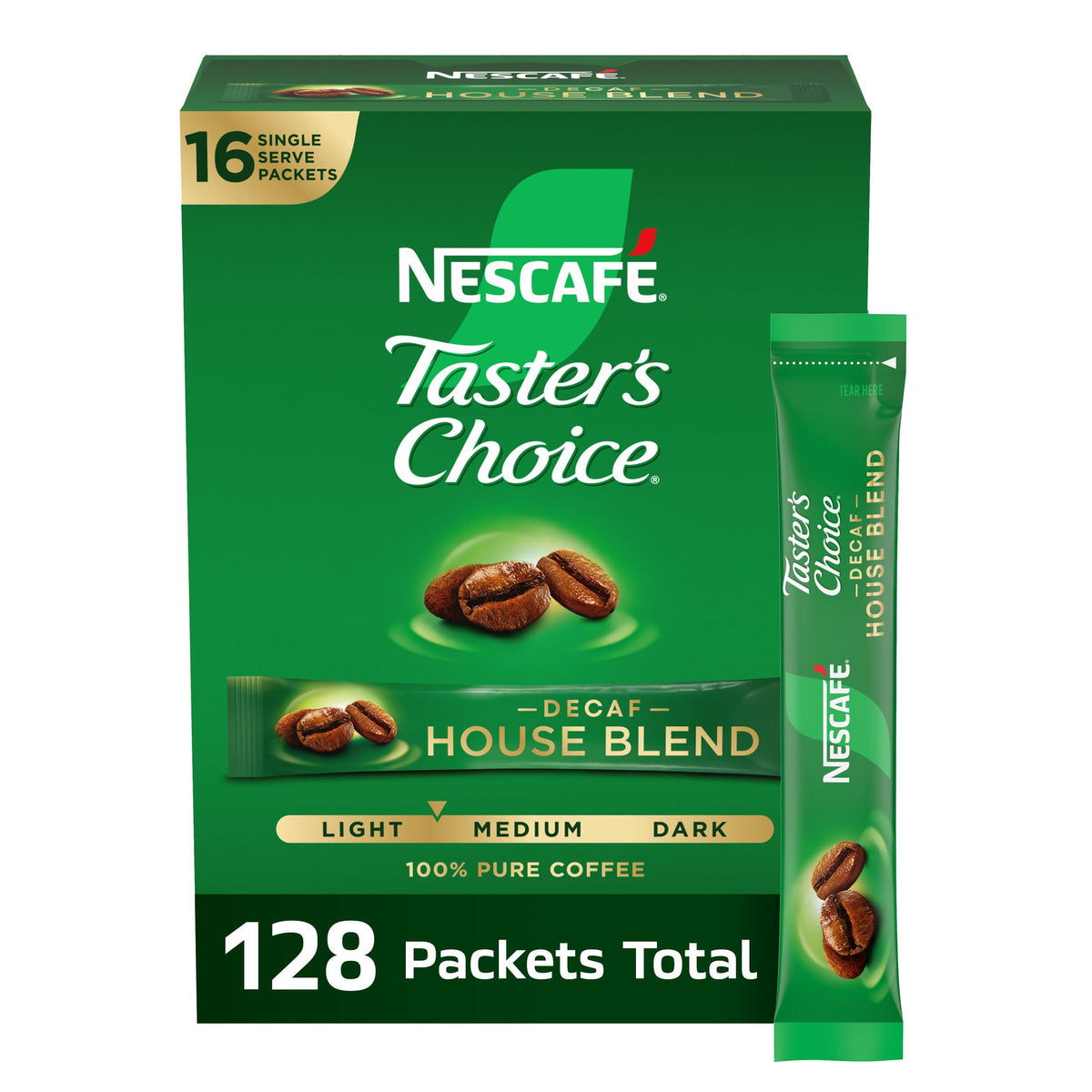 NESCAFÉ Taster's Choice Decaf House Blend packets on box for quick mornings
