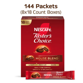 NESCAFÉ Taster's Choice House Blend packets, quick single-serve brewing on the go.