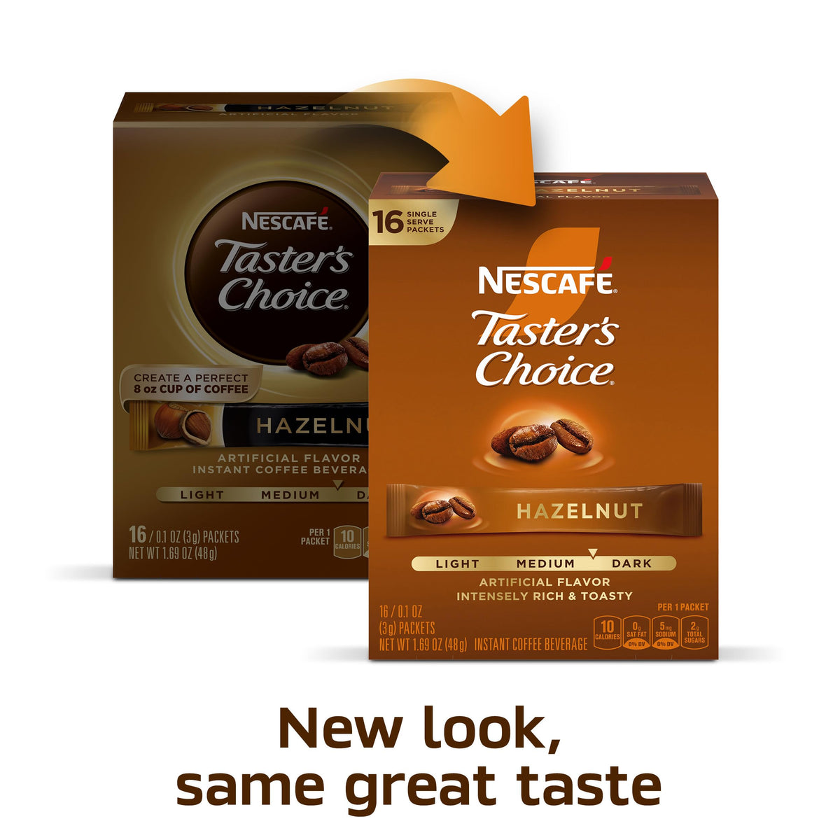 NESCAFÉ Taster's Choice packaging box shows convenient single-serve packets.