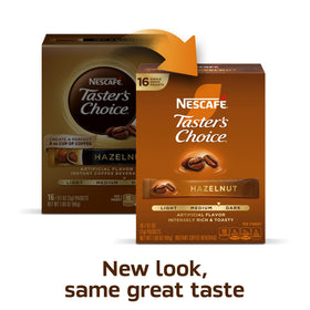 NESCAFÉ Taster's Choice packaging box shows convenient single-serve packets.