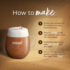 NESCAFE unsweet cappuccino packaging closeup showing 50 sachets