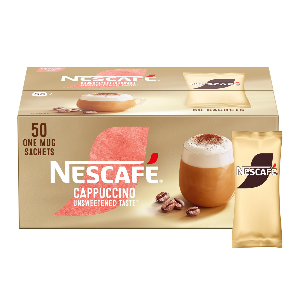 NESCAFE unsweet cappuccino sachet pack, convenient single-serve format for quick coffee