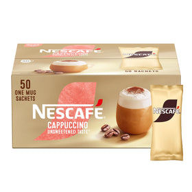 NESCAFE unsweet cappuccino sachet pack, convenient single-serve format for quick coffee