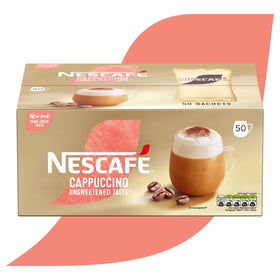 NESCAFE unsweet cappuccino sachets lined up for fast morning preparation
