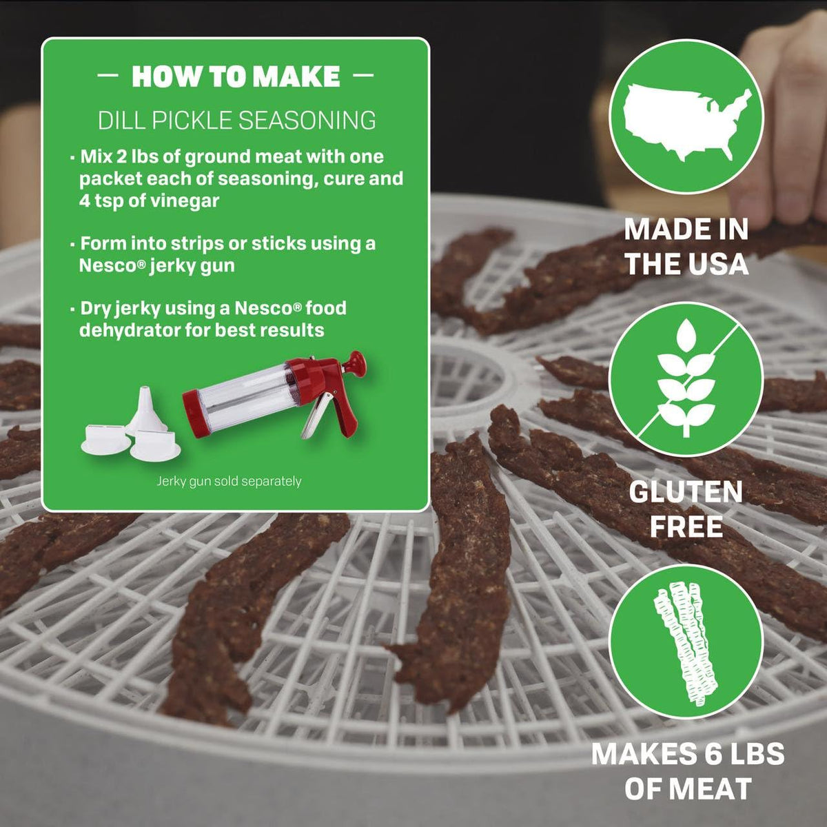 Finished dill pickle jerky snack prepared with Nesco seasoning