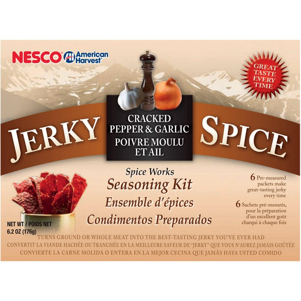 NESCO BJG-6 cracked pepper and garlic jerky seasoning for easy, flavorful home jerky, beef or venison