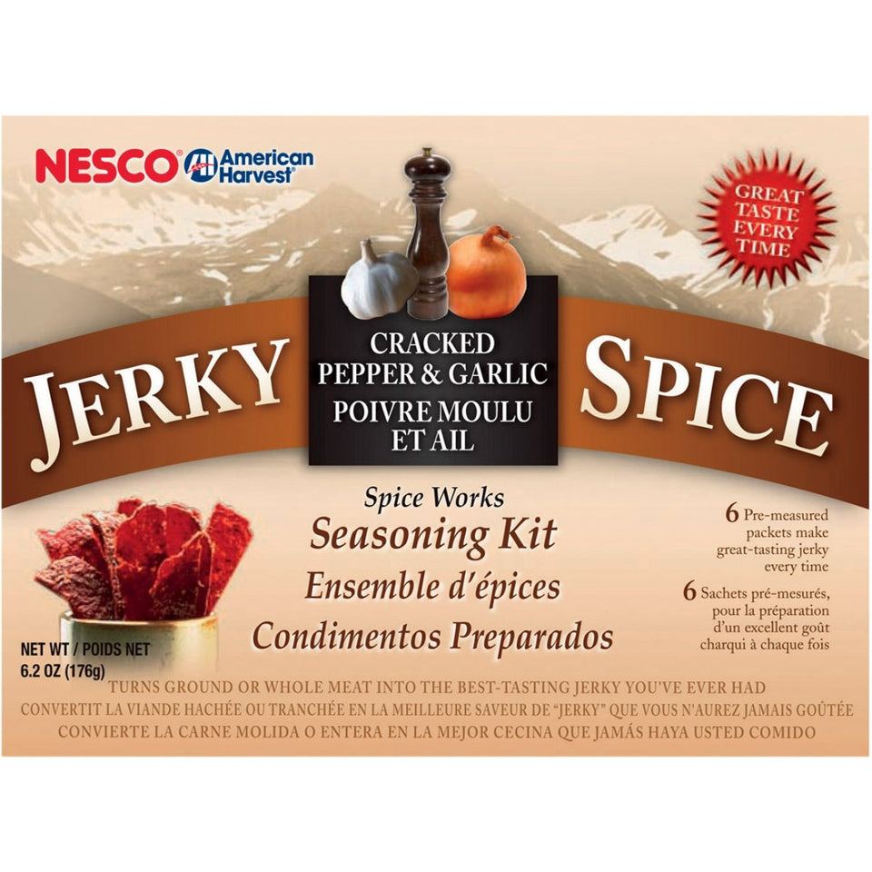 NESCO BJG-6 cracked pepper and garlic jerky seasoning for easy, flavorful home jerky, beef or venison