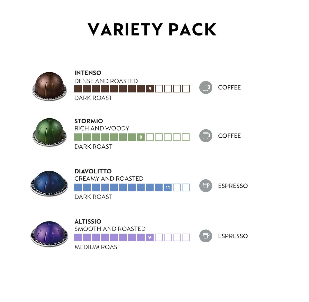 Nespresso Altissio capsule, 1.35oz, for a full-bodied espresso.