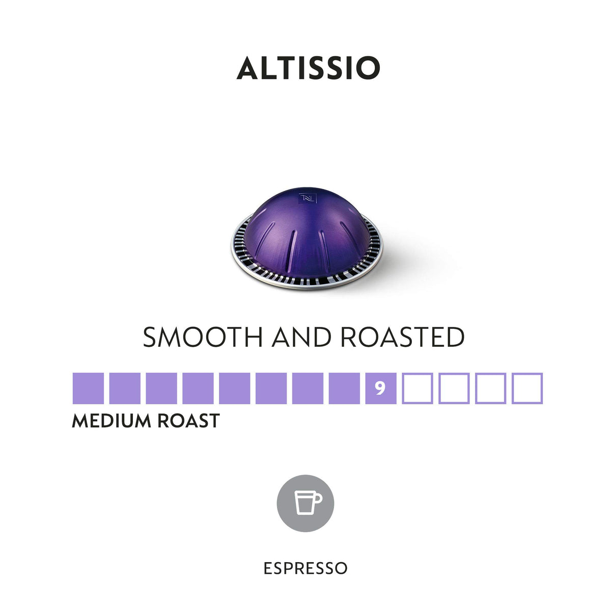 Nespresso Altissio capsules beside a crema-topped cup for bold flavor.