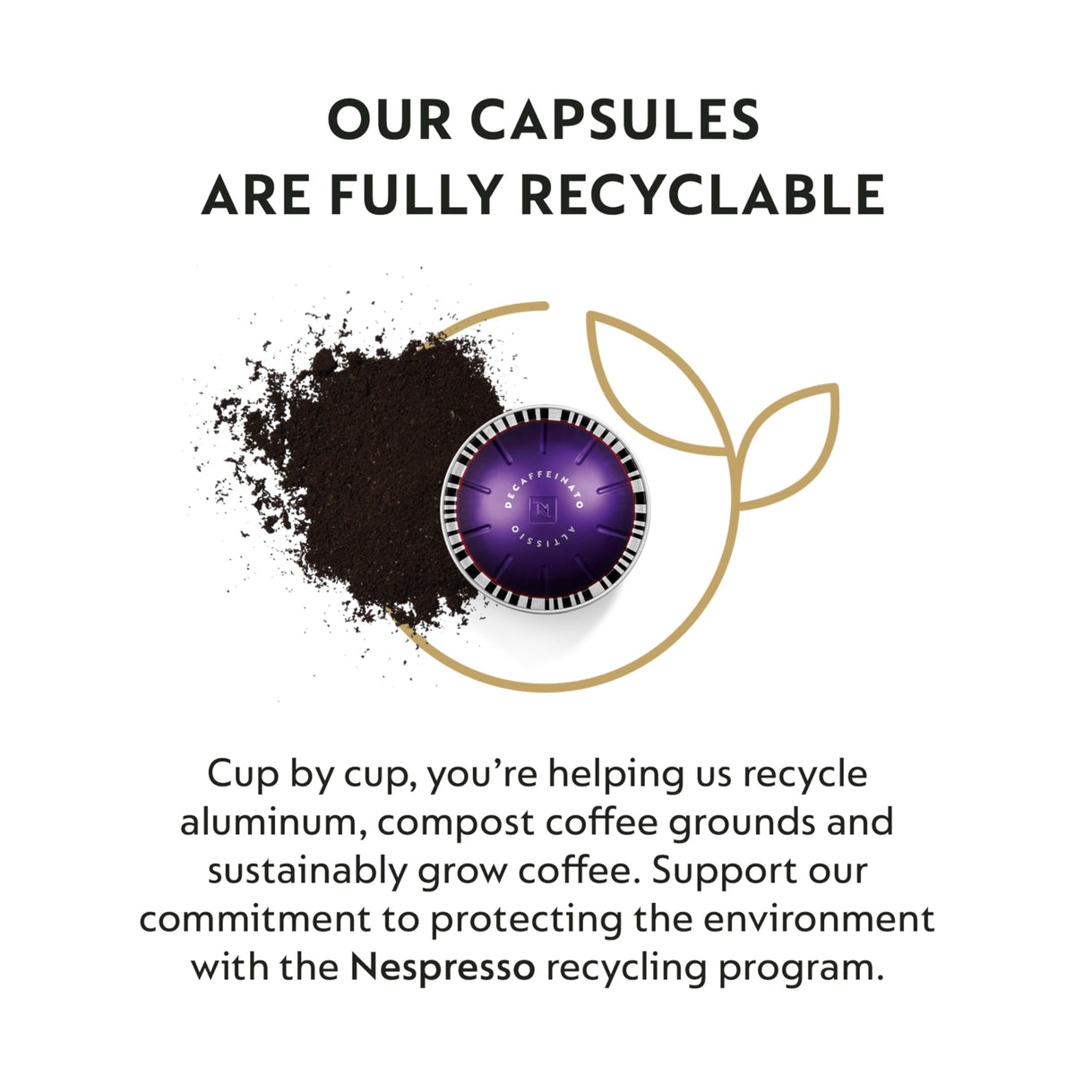 Nespresso Altissio Decaffeinato aluminum capsule pack, recyclable and fresh.