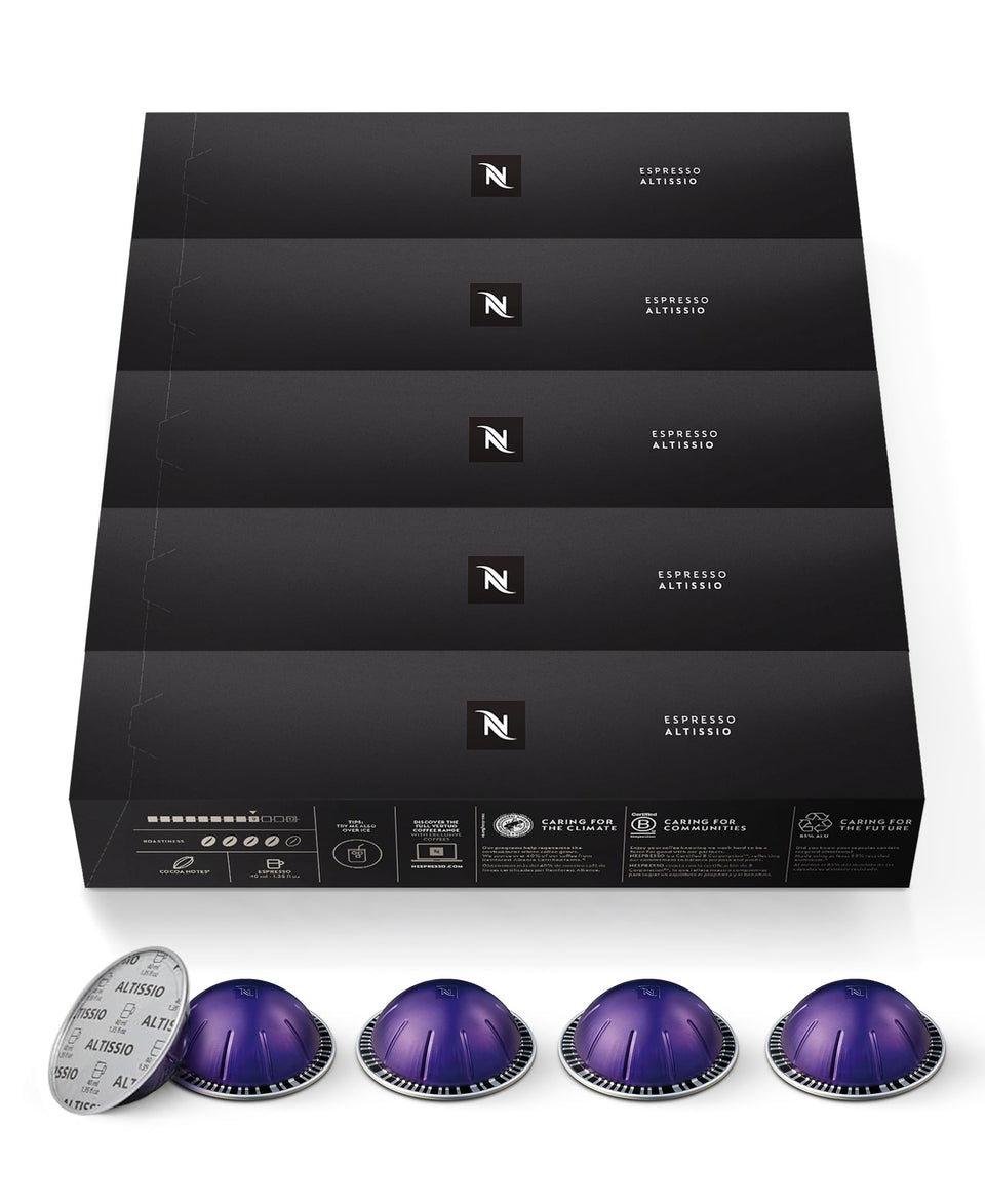 Nespresso Altissio capsules in pack shot highlighting full-bodied espresso.