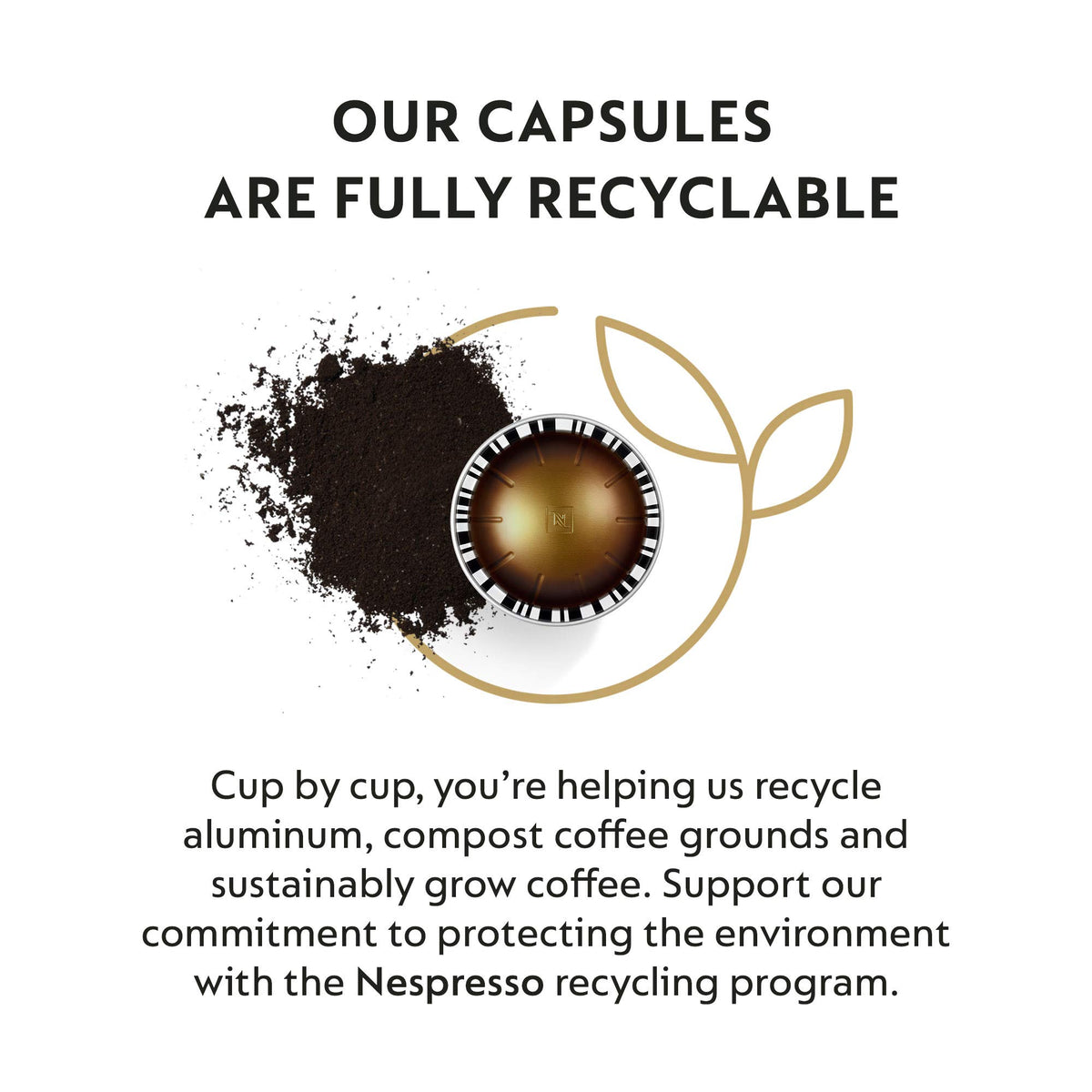 Nespresso aluminum capsules are recyclable for sustainable coffee rituals.