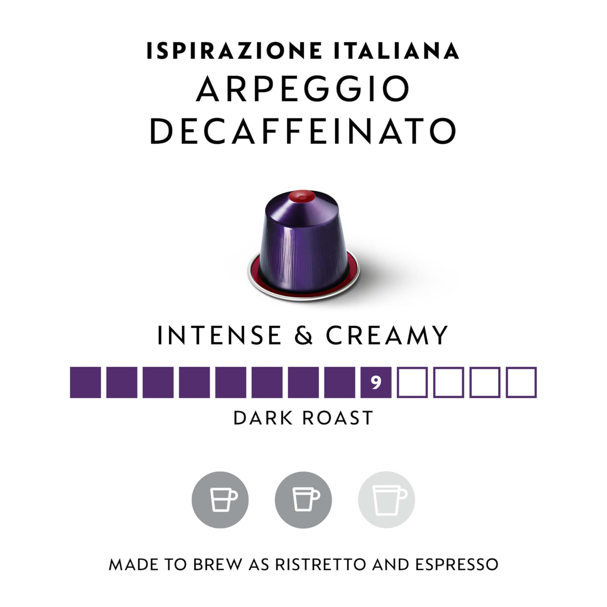 Nespresso Arpeggio Decaffeinato dense crema close-up shows rich texture
