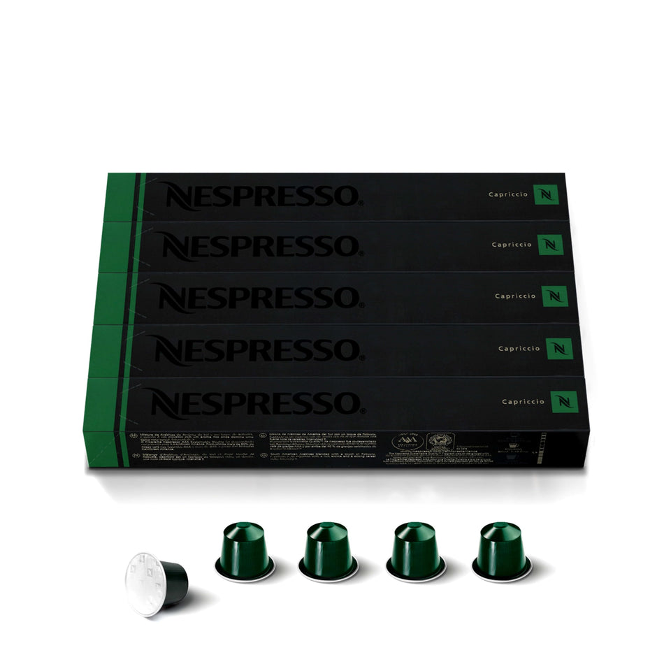 Nespresso Capriccio Original 50-count capsules for bright espresso.