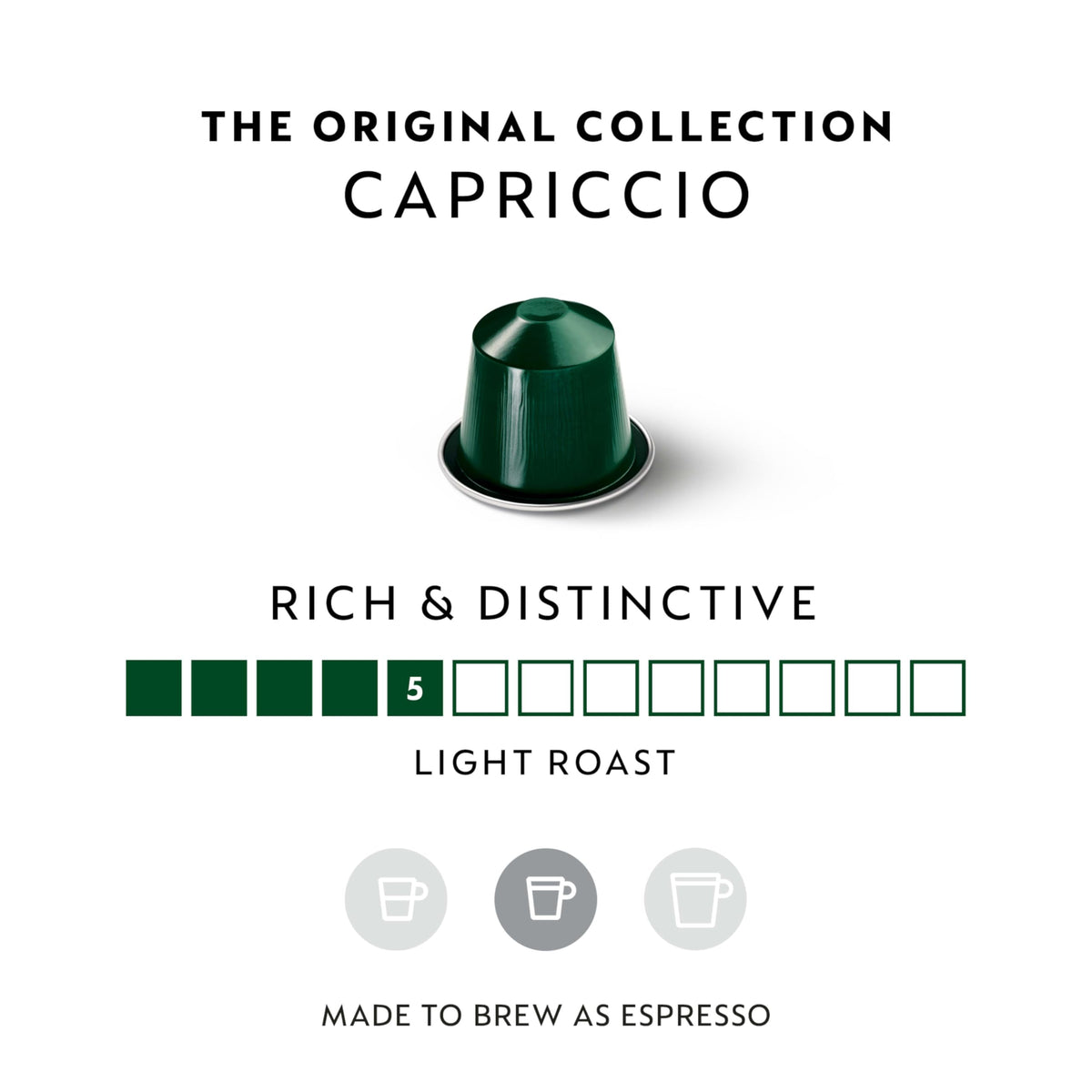 Capriccio pods close-up highlighting packaging for quick brewing.