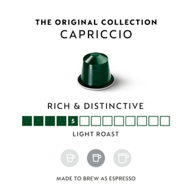 Capriccio pods close-up highlighting packaging for quick brewing.