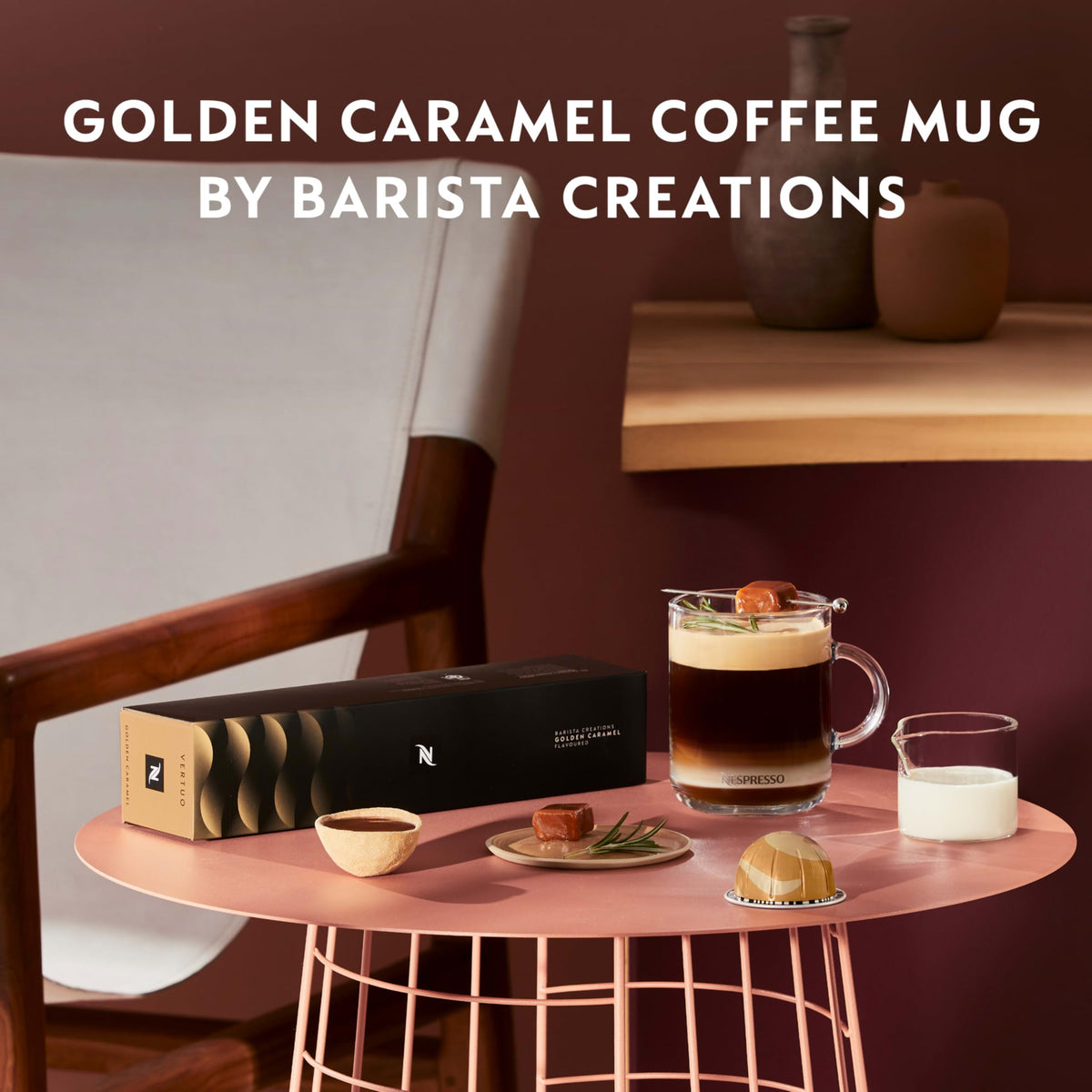 Nespresso Golden Caramel biscuity-note close-up emphasizes sweetness that pairs well with milk.