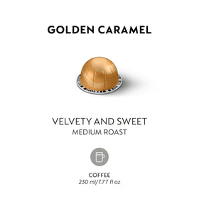 Nespresso Golden Caramel coffee pour into cup reveals a long, satisfying 7.77 oz serving.