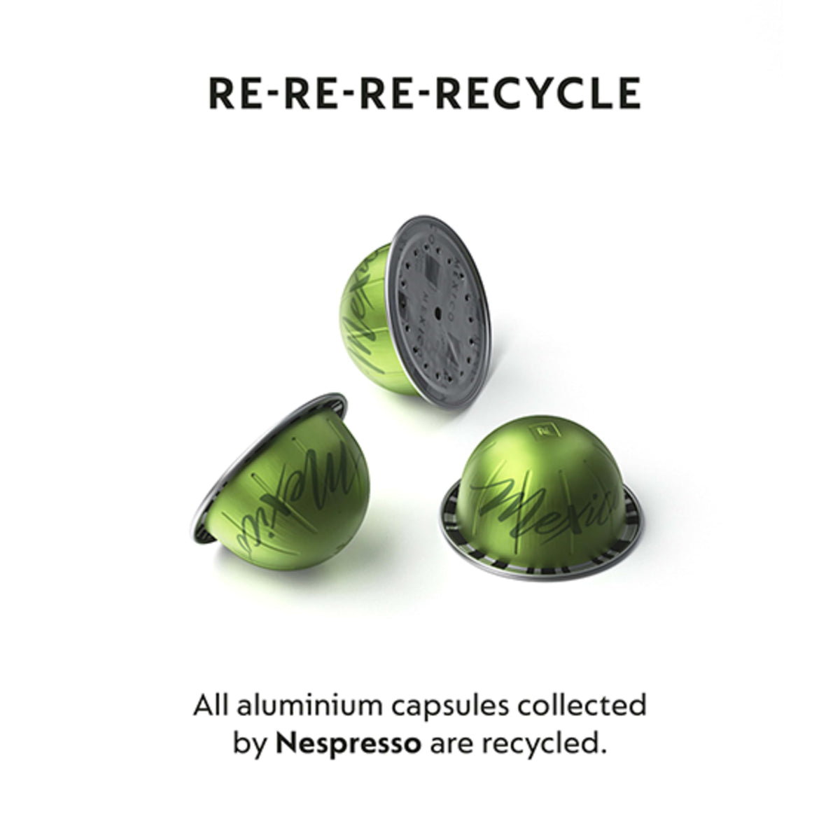 Nespresso Golden Caramel recyclable capsule image signals sustainable packaging.