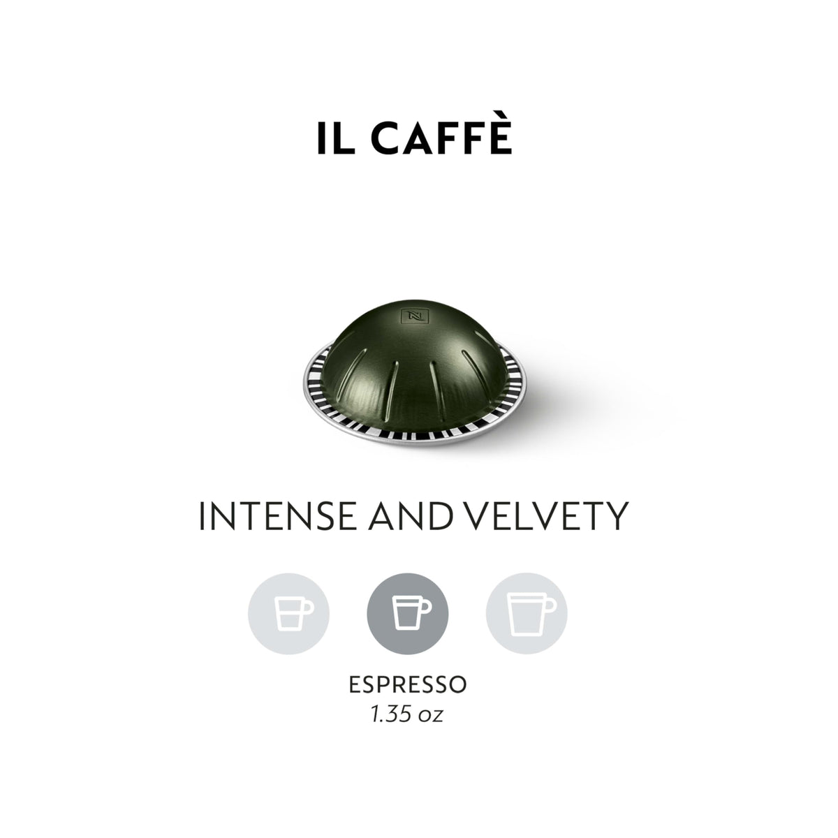 Nespresso Il Caffè capsule closeup showing dark roast and rich aroma