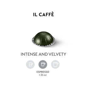 Nespresso Il Caffè capsule closeup showing dark roast and rich aroma