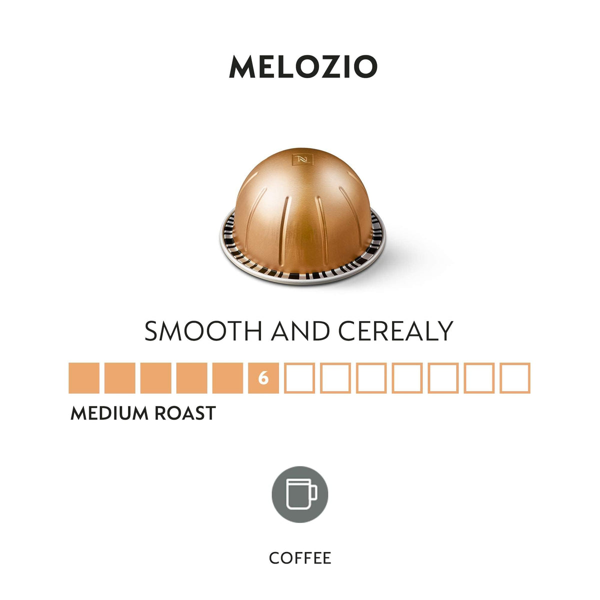 Nespresso Melozio Vertuo capsule pack front shows the 30-count box