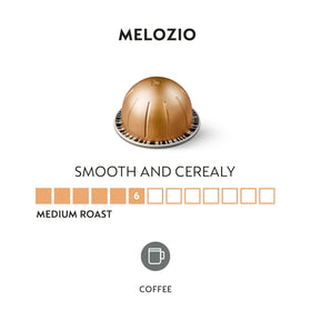 Nespresso Melozio Vertuo capsule pack front shows the 30-count box
