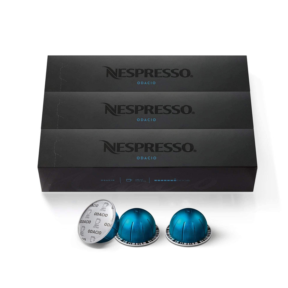 Nespresso Odacio Vertuo capsules packshot showing bold flavors for daily espresso moments.