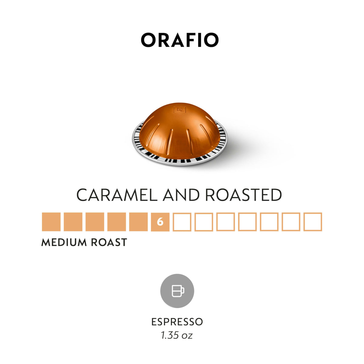 Nespresso Orafio cup pour showing a rich crema and caramel tones
