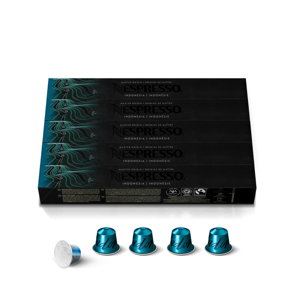 Nespresso Master Origin Indonesia capsules 50-count box, front view