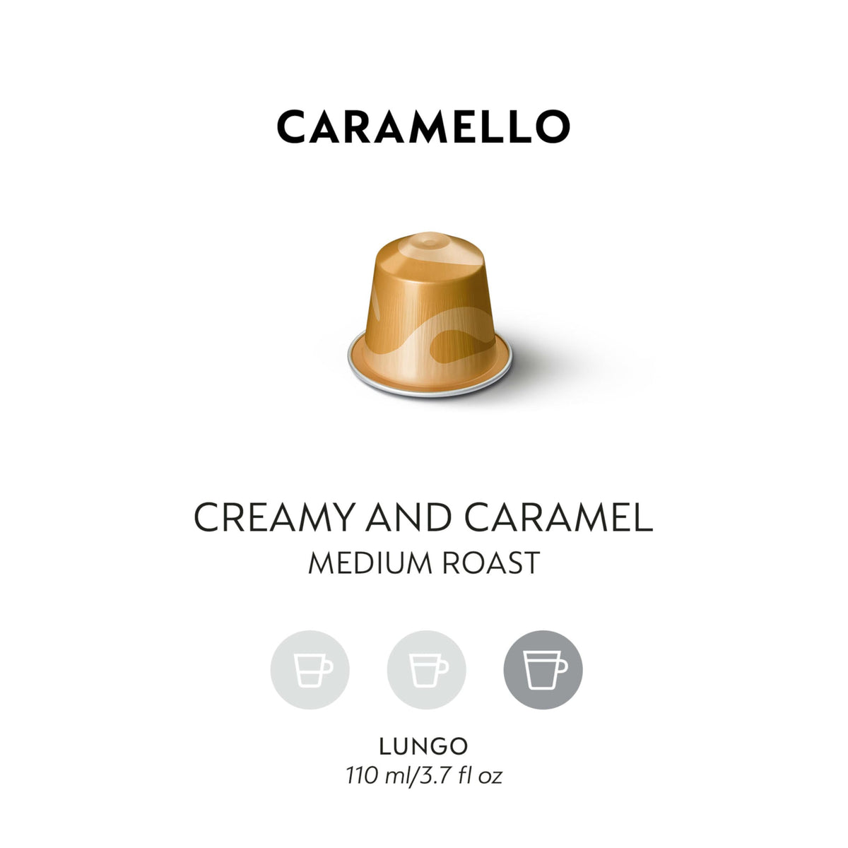 Nespresso Caramello capsules closeup highlighting caramel aroma and biscuit notes.