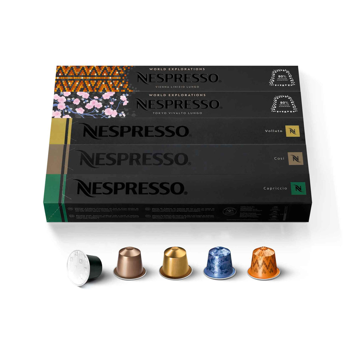 Nespresso Original Line mild roast variety pack box for gentle mornings.