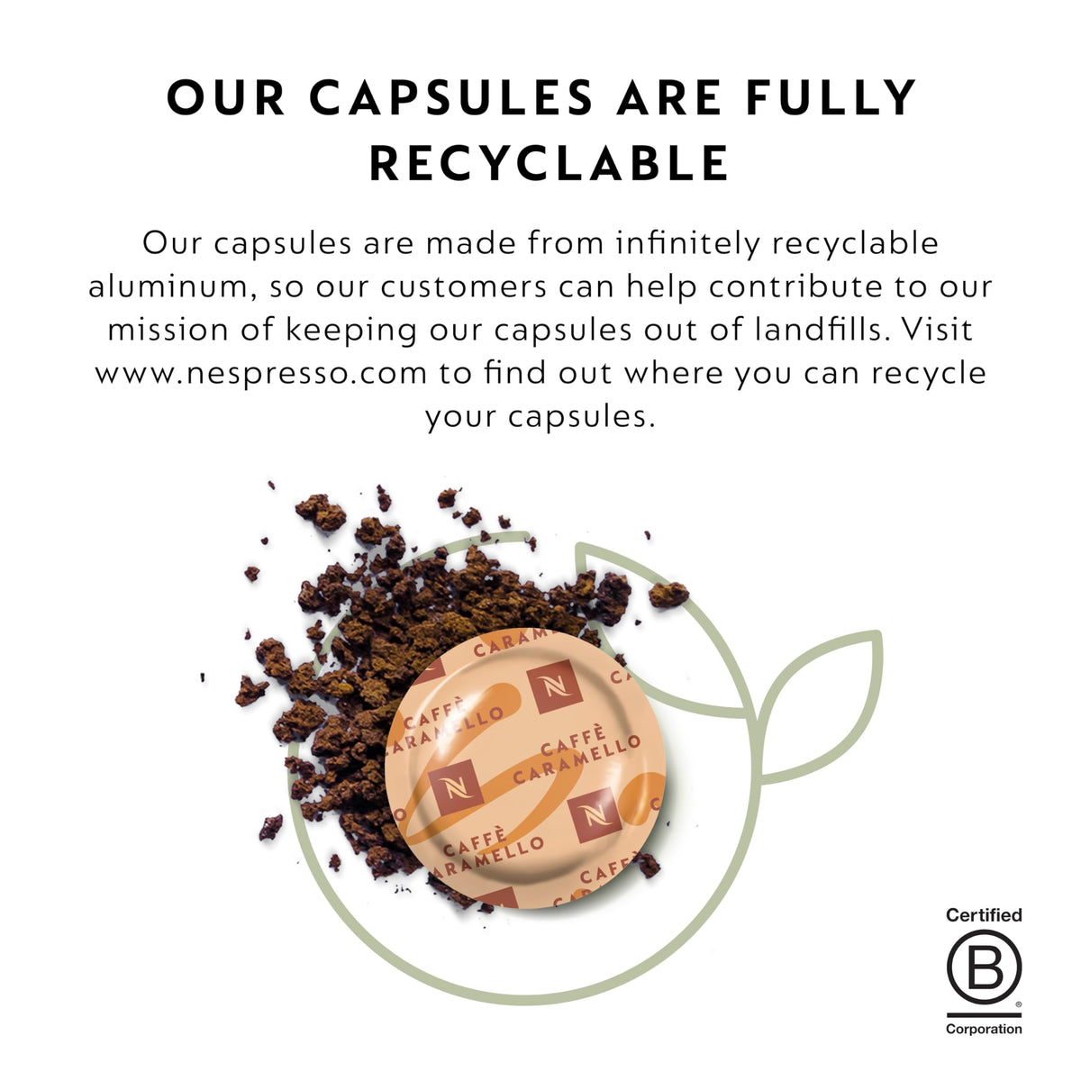 Aluminum capsules are fully recyclable with easy recycling options.