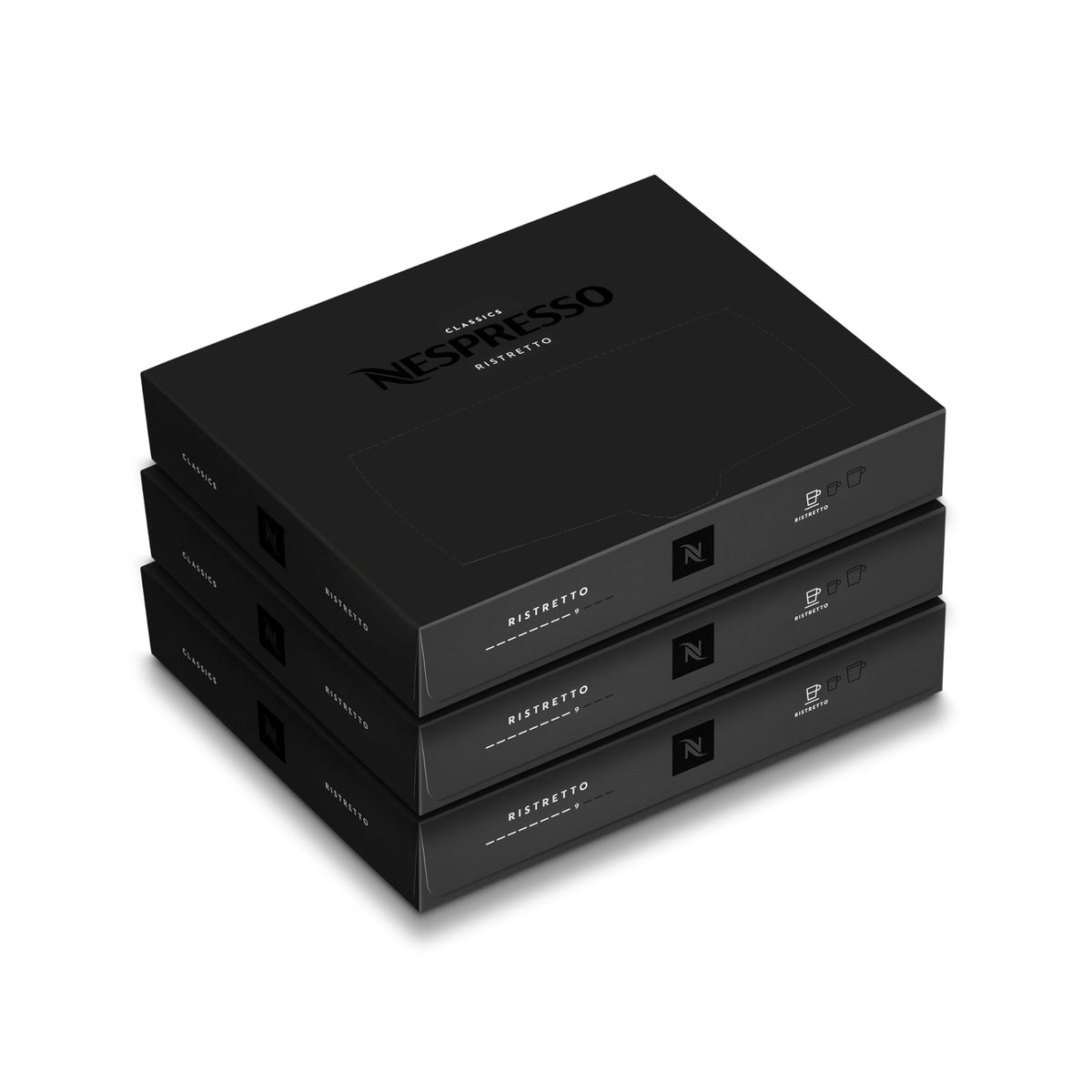 Nespresso Professional Ristretto capsules 150-count pack displays office-ready boxes.
