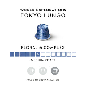 Nespresso Tokyo Lungo cup with steaming aroma ideal for long black.