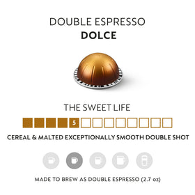 Nespresso Vertuo Dolce capsule packaging displayed for quick espresso selection.